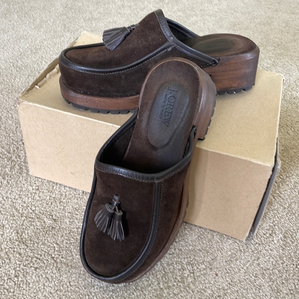 JCrew Brown Suede Clogs